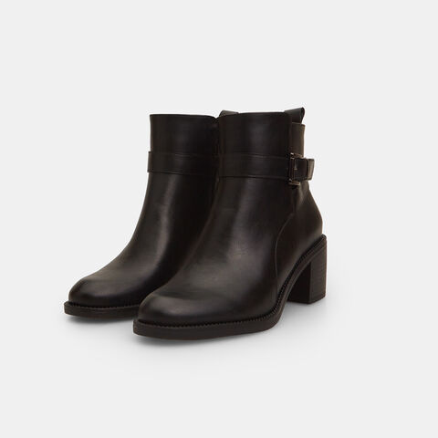 Botines de mujer con tacón bajo y correa con hebilla, Negro Botines de mujer con tacón bajo y correa con hebilla, Negro
